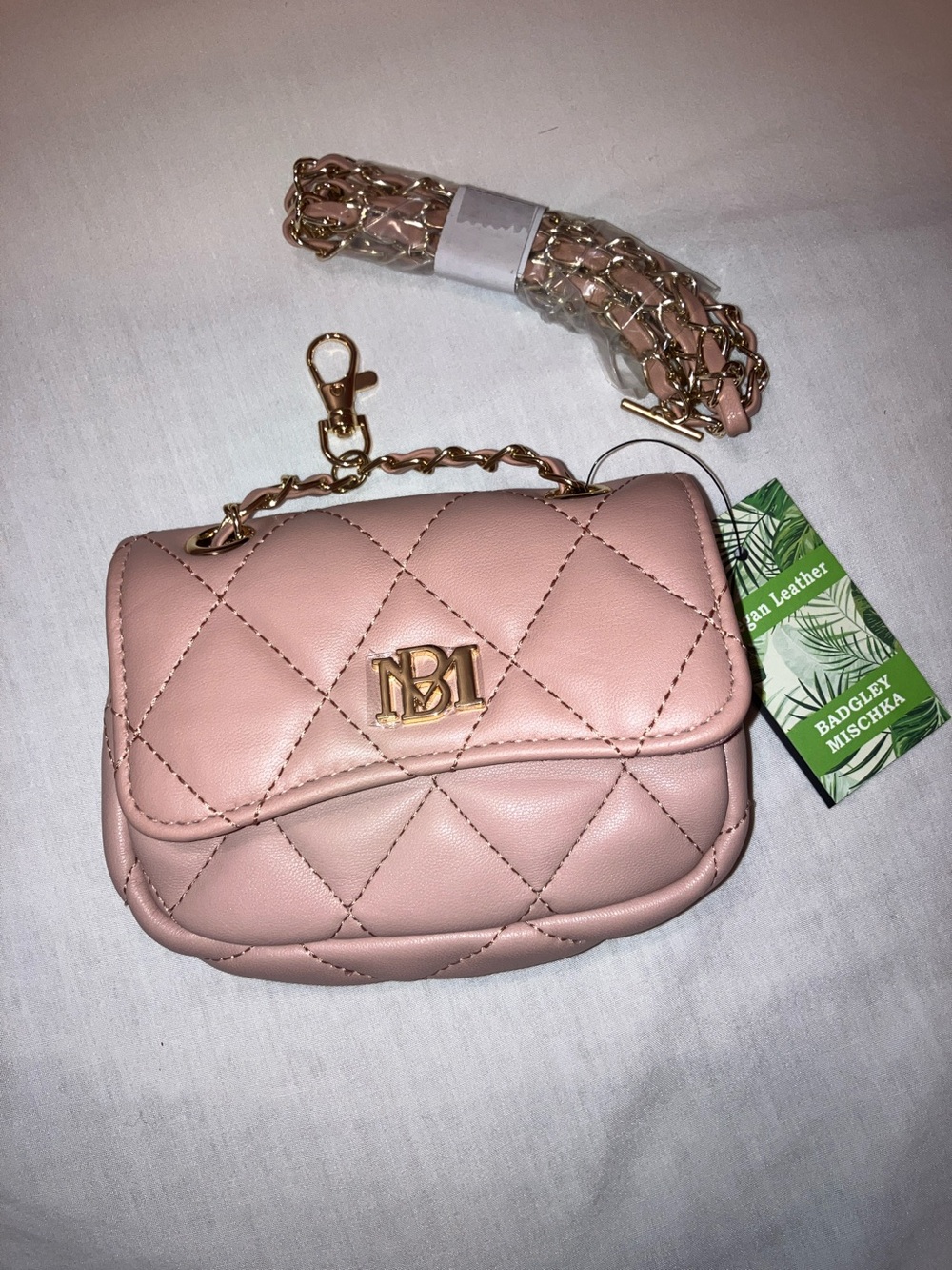 Badgley Mischka Quilted Blush Pink Mini Bag with‎ Gold Hardware Removable Strap